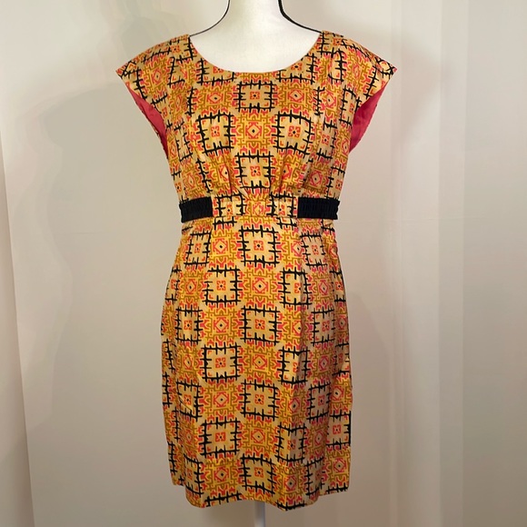 Phoebe Couture Dresses & Skirts - Phoebe Couture | Dress in Yellow Gold Pink Black Silk Geometric Print